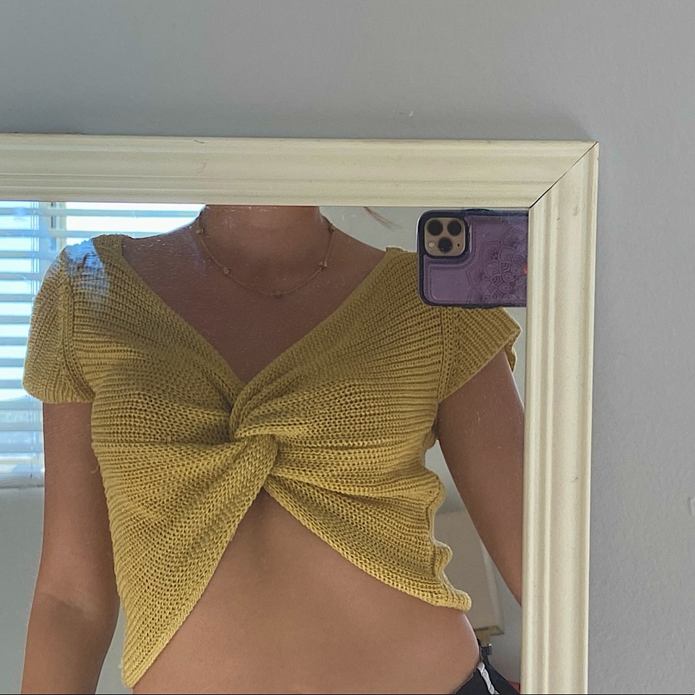 Yellow knit crop top